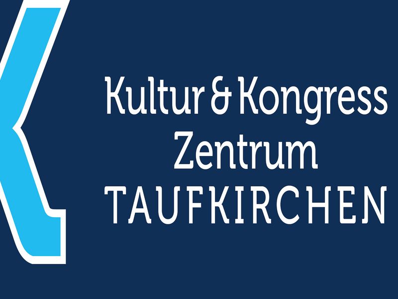 Dunkelblaues Logo mit hellblauen K mit weißer Schrift Kultur u. Kongress Zentrum Taufkirchen