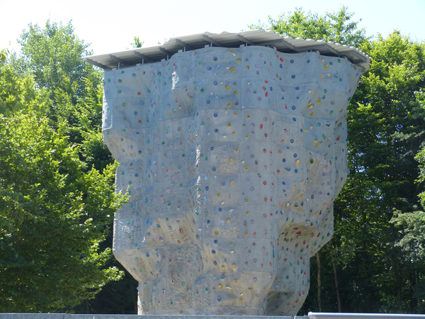 Kletterfels umgeben von grünen Bäumen