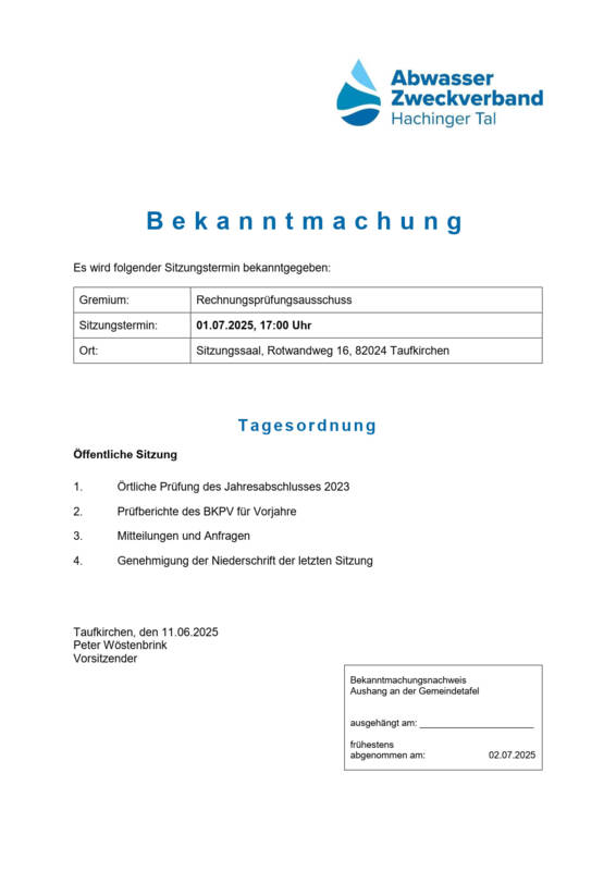 AZV Bekanntmachung RPA 01.07.2025